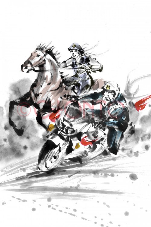 Cavalry and motorcycle