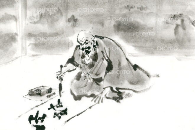 揮毫する武田信玄